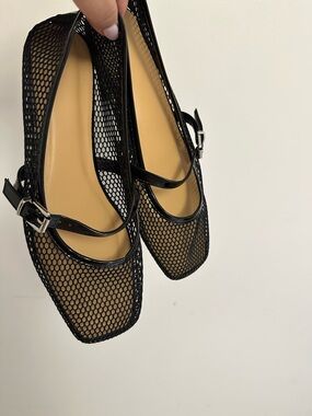 Black Mesh Mary Jane Flats